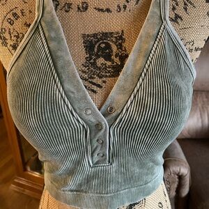 Kali Rose Boutique crop Padded Ribbed Tank Olive Green Sz S/M